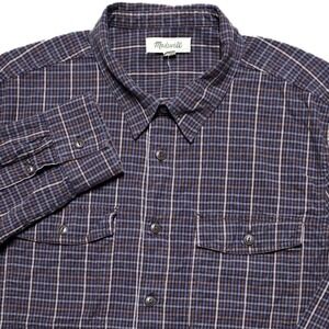 NWOT Madewell Flannel Shirt Mens L Berry Checkered Plaid Button Up
